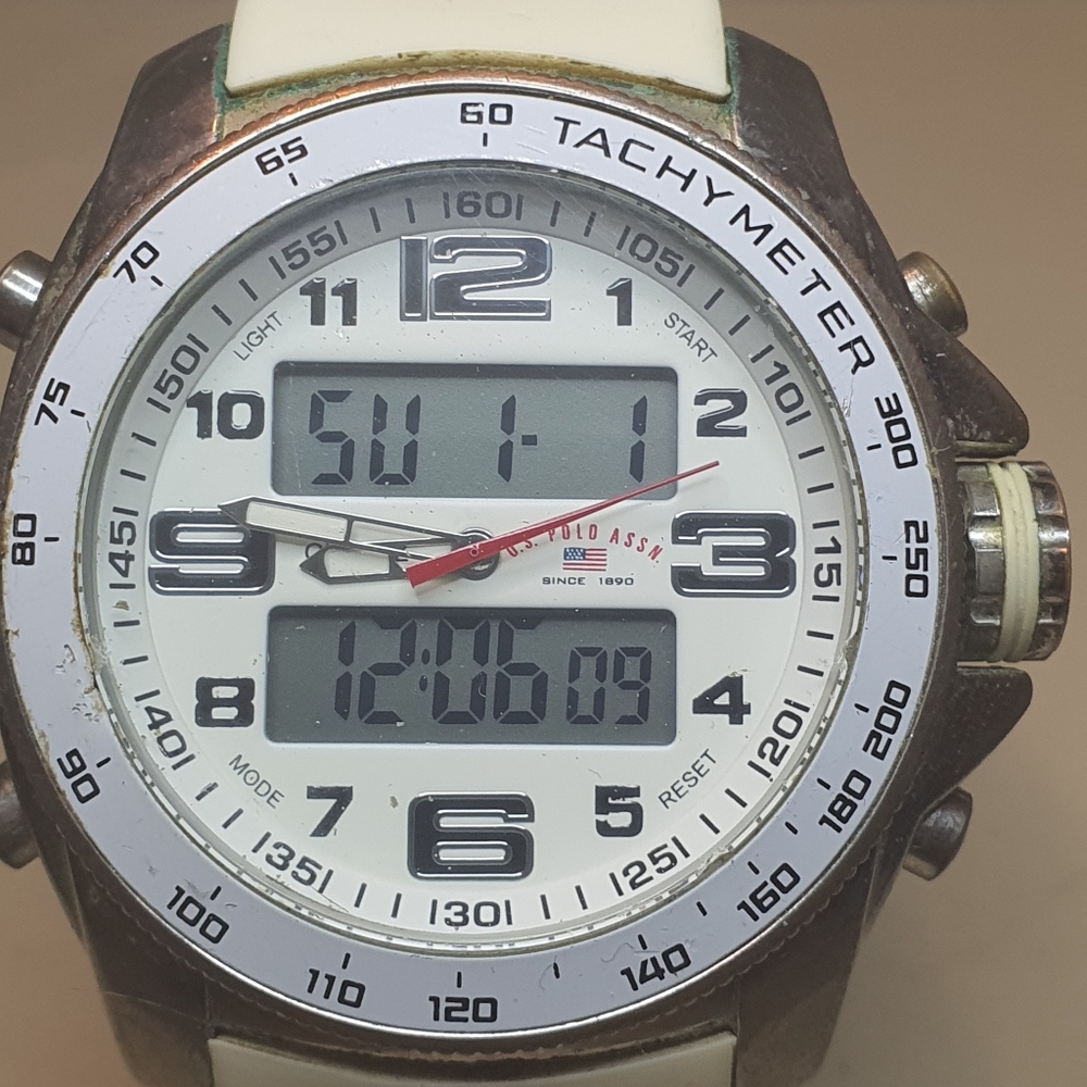 US Polo Assn Silver/White Silicone Analog/Digital Men's Watch